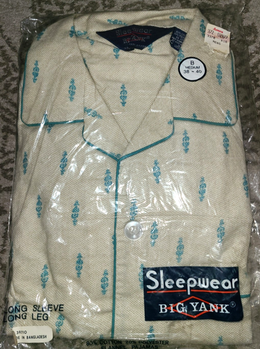 NOS Vtg Big Yank Sleepwear tan pajamas w aqua pattern, men's size M - Picture 7 of 7