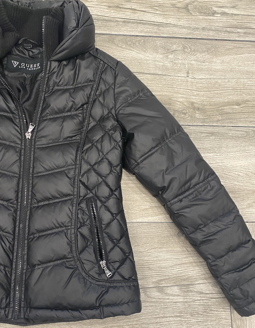 Womens Size Small Guess Solid Black Down Puffer J… - image 3