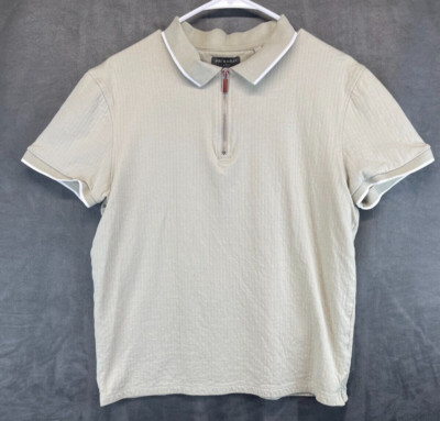 Primark Polo Shirt - Womens Large - Beige - Zip Up - Ribbed (1135)