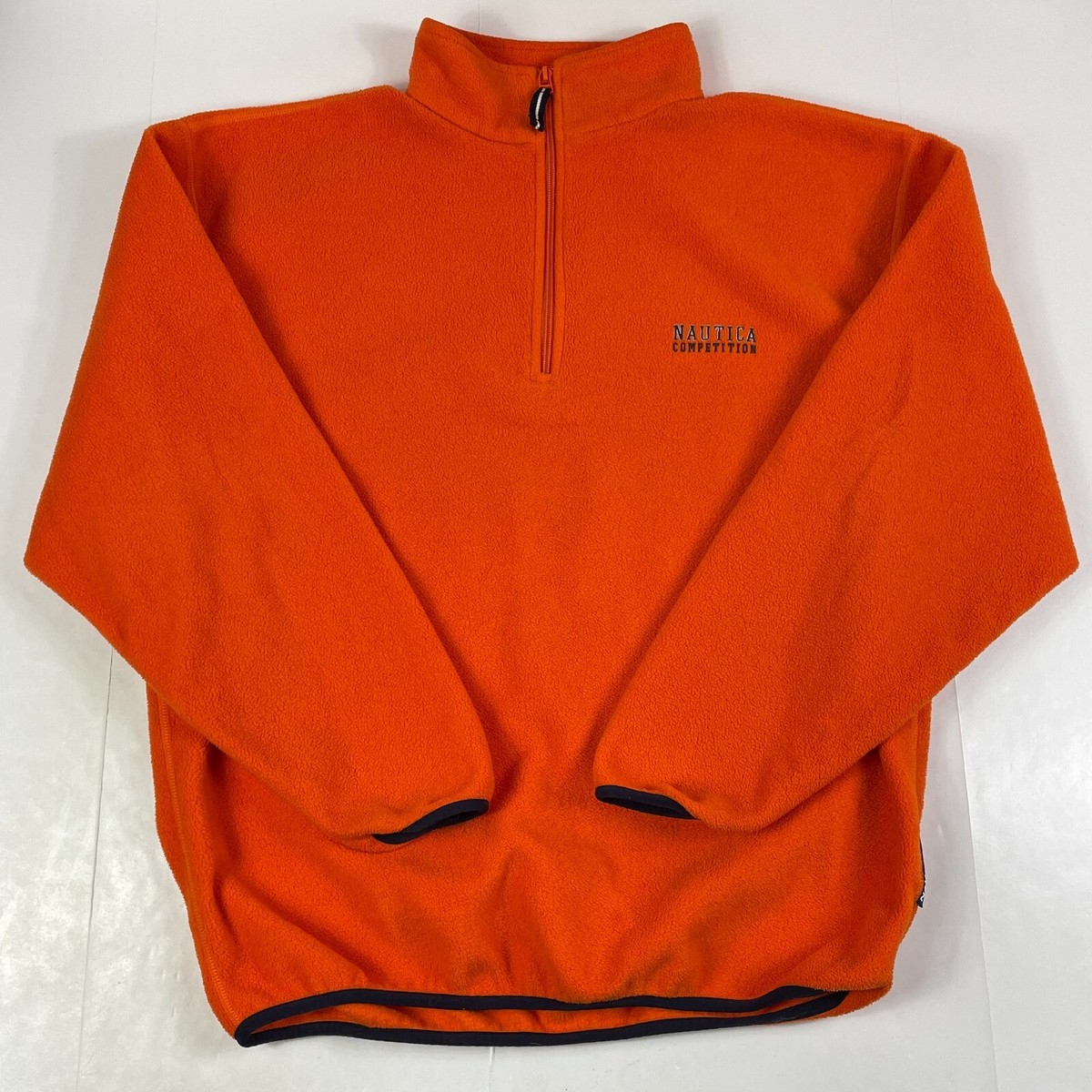 VINTAGE Nautica Jacket Mens Large Orange Competition Fleece 1/4
