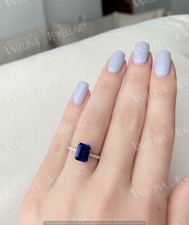 2Ct Simulated Emerald Blue Sapphire Solitaire Women's Ring 14K White Gold Plated