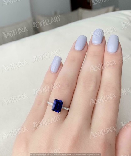 2Ct Simulated Emerald Blue Sapphire Solitaire Women's Ring 14K White Gold Plated - Bild 1 von 9