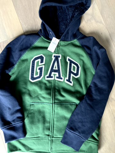 Boys Hoodie Gap Green With Blue Logo Fuzzy Inside Size L - Picture 2 of 5