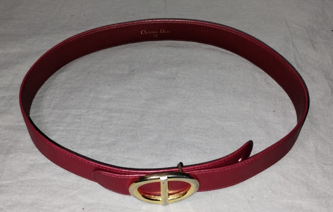 Authentic Vintage Christian Dior Red Leather Belt ~ Size 75