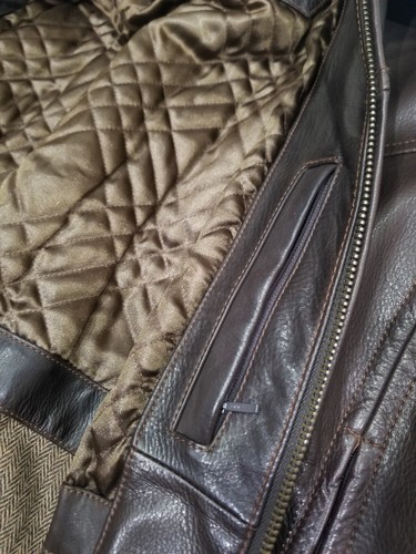 Andrew Marc New York Mens Size L Dark Brown Leather Bomber Style Jacket w Liner - Picture 9 of 13