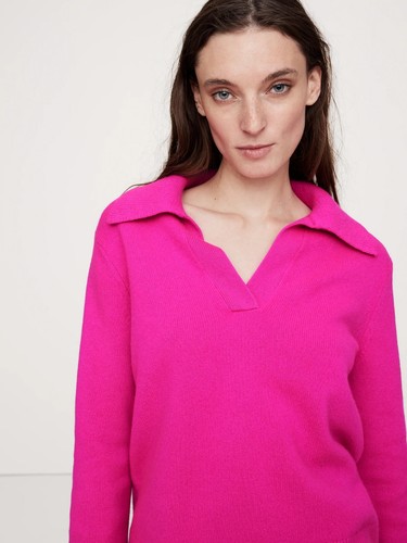 Banana Republic Wild Orchid Pink Cashmere Rugby Sweater Polo Women's XXS NWT