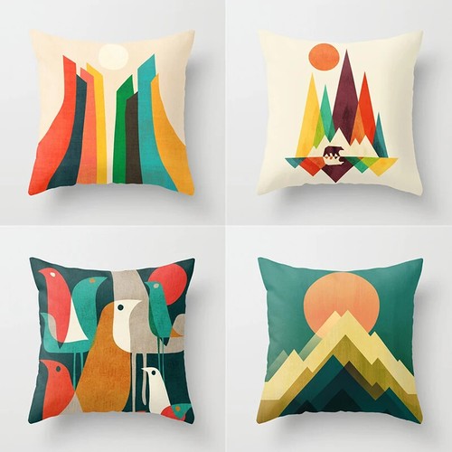 Abstract Rainbow Geometric Pillow Case Sunrise Mountain Polyester Cushion Cover - Picture 3 of 72