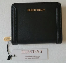 NWT ELLEN TRACY WOMEN'S SAFFIANO LEATHER ZIP AROUND WALLET  BLACK   $62.00