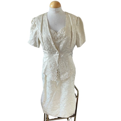 Scott McClintock Dress Party Bridal Jacquard Beaded Puff Short Sleeves Size 12 - Picture 5 of 23