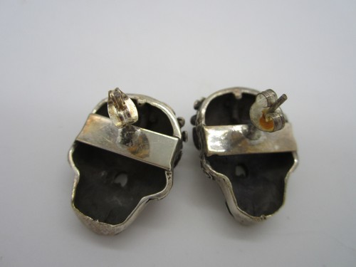 Pendientes perforados con calavera Estate fabulosos de plata de ley ornamentados DÍA DE LOS MUERTOS - Imagen 2 de 3