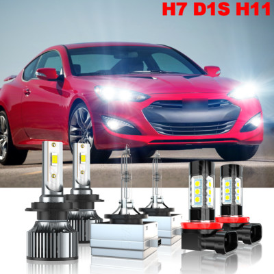 6x LED Headlight H7 D1S H11 Fog Light Bulbs Combo For Hyundai Genesis 2009-2014