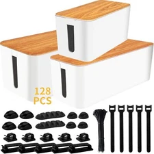 Cable Management Box 3 Pack With 125pcs Cable Management Kit For Power Strip To 