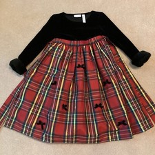 LOVELY CHARTER CLUB HOLIDAY/ PARTY DRESS, 6X, VELOUR TOP W/ FAUX FUR,PLAIDSKIRT