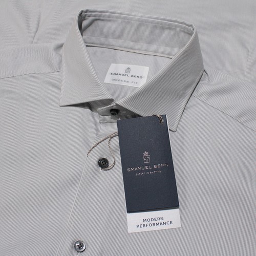 Emanuel Berg NWT Byron Dress Shirt Size 39 15.5 Modern Fit in Gray Micro Check - 第 1/10 張圖片