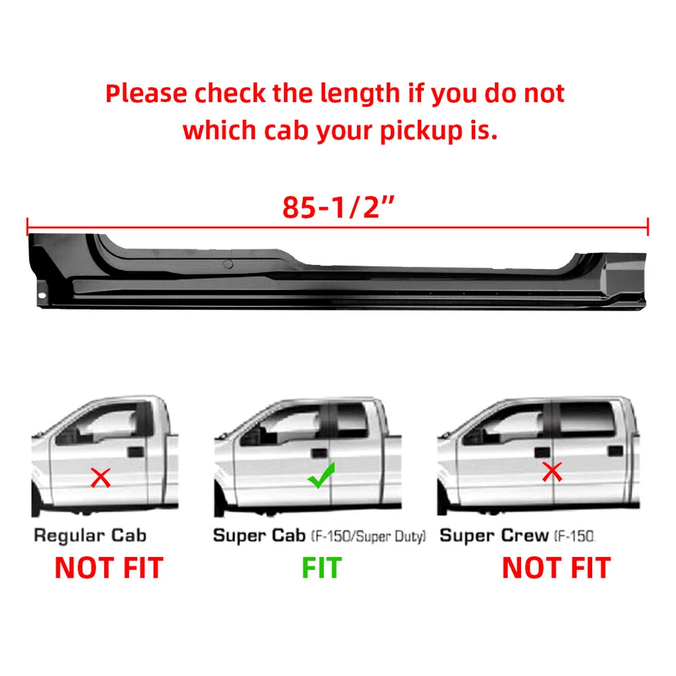 Black Outer Rocker Panel For 2009-2014 Ford F150 F-150 Truck Super/ Extended Cab - Imagem 2 de 4