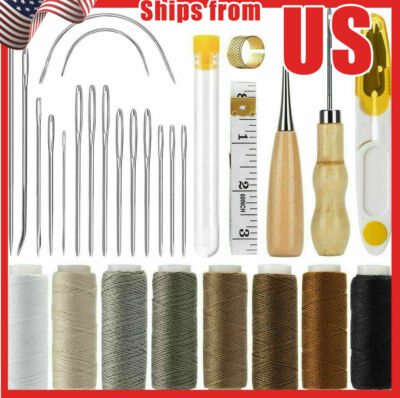 Leather Waxed Thread Stitching Needles Awl Hand Tools Kit for DIY Sewing Craft