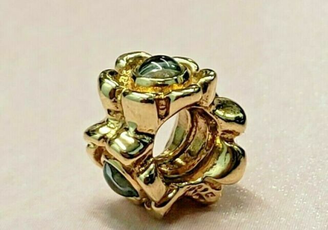 14k Yellow Gold .50ct Marquise Cut Blue Topaz Flower Slide Bracelet Charm