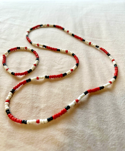 28" Bead Necklace + FREE 7" Bracelet Jim Morrison The Doors Red White Black  - Picture 6 of 8