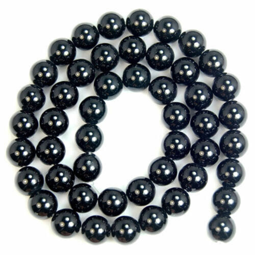 Natural 8mm Black Agate Onyx Gemstone Round Loose Beads 15" Strand - Picture 9 of 12