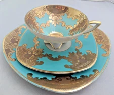 RARE Rudolf Wachter RW Bavaria Tea Cup Saucer Plate Trio Gold Turquoise