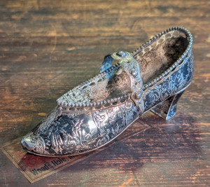 Antique Silver Hanau German or Dutch miniature Lady's Repousse decorative Shoe