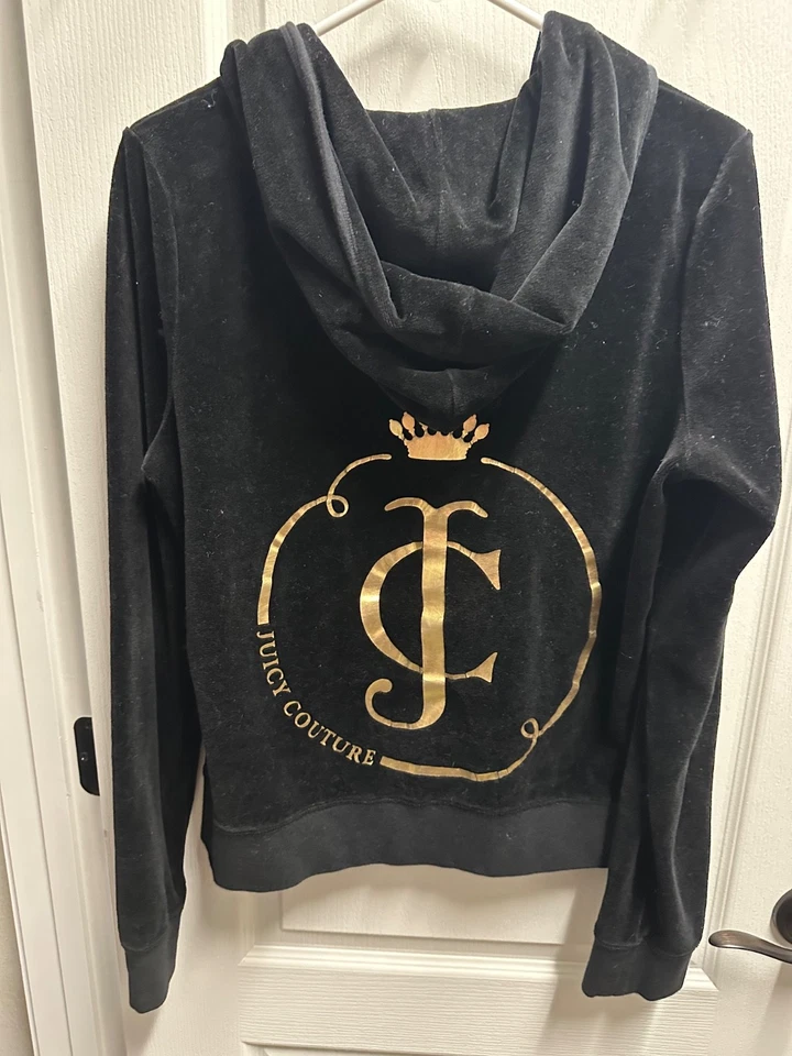Juicy Couture Sudadera con Capucha Terciopelo Negro con Corona Dorada Talla XL/NUEVA SIN ETIQUETAS 653 Foto 3 de 3