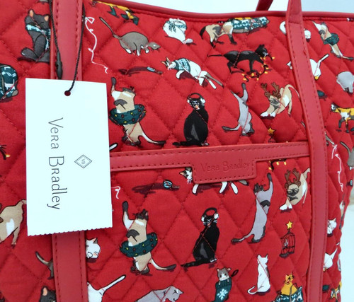 Neu Neu mit Etikett Vera Bradley Urlaub Katzen Kätzchen Weihnachten kleine getrimmte Beuteltasche Handtasche ROT - Bild 14 von 16