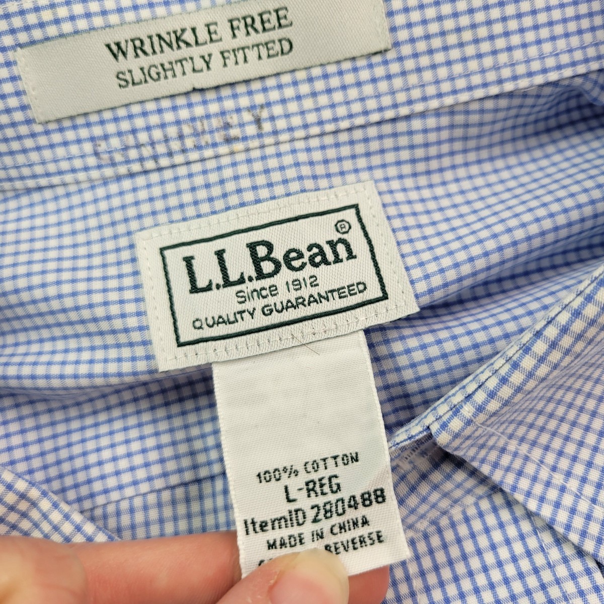 L.L. Bean Shirt Mens Large Blue Check Pocket Button Down View 3