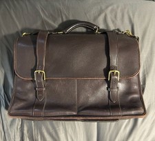 Jack Georges Made in USA Brown Leather Double Buckle Briefcase