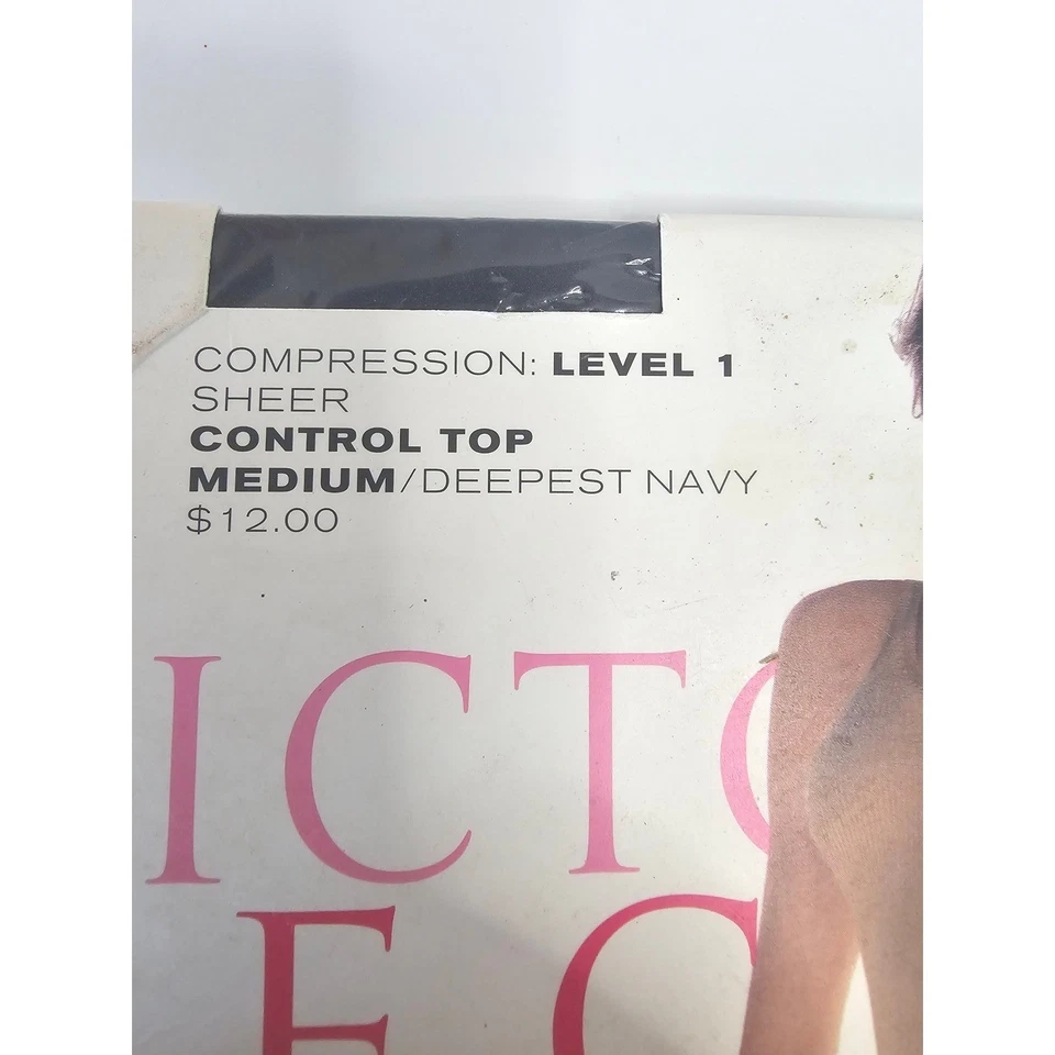 3 Pr - VTG Victoria's Secret Pantyhose - NOS - 1-M BLK, 1-M CRM, 1-M NAVY - Image 3 of 4