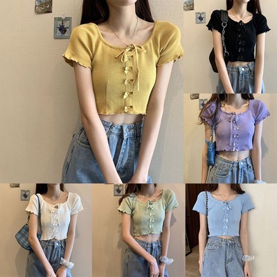 Elegantes und doch schlichtes Damen T-Shirt mit süßer Schleife und kurzen Ärm