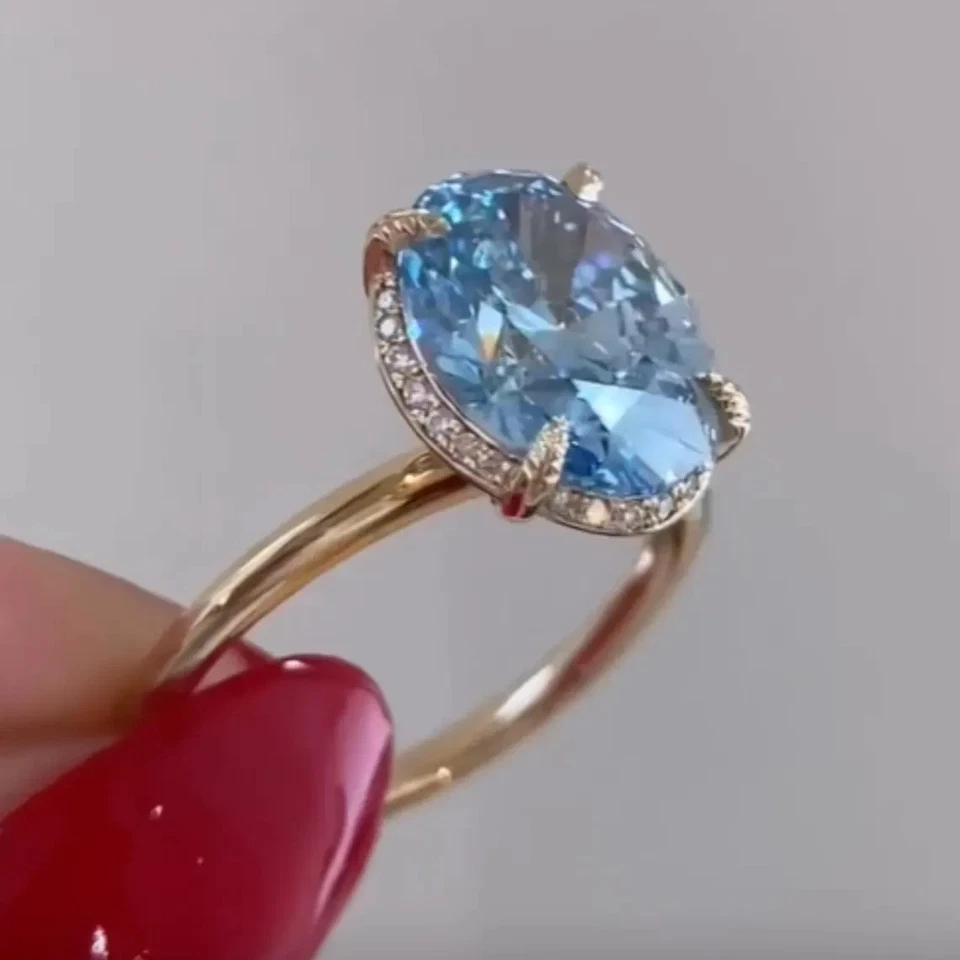 Promise Ring For Her 14K Yellow Gold 5Ct Fancy Vivid Blue Lab Grown/CVD Diamond - Image 4 of 4