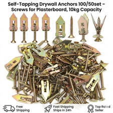 Self-Tapping Drywall Anchors 100/50set – Screws for Plasterboard, 10kg Capacity