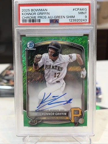 KONNOR GRIFFIN 2025 Bowman Chrome Green Shimmer ON CARD Auto RC SSP /99 PSA 9