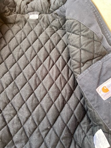 Carhartt Jacket Youth Medium 10/12 Black Canvas Hooded Quilted Lined Distressed - Picture 8 of 12