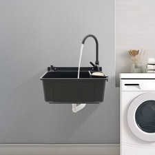 Modern Wall-Mount Utility Sink For Laundry Garage Bathroom w/Soap Box  Faucet
