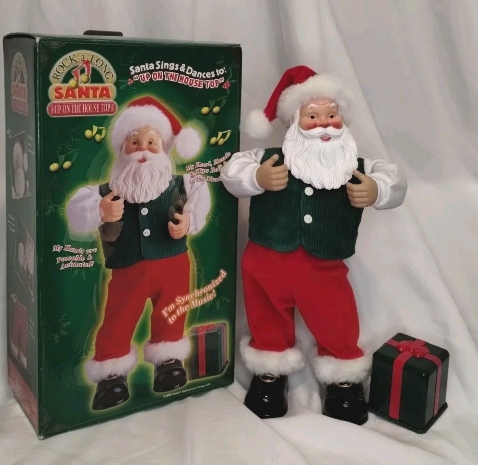Vtg 90s Y2K Rock A Long Dancing Santa Singing Animated Up On The House Top WORKS