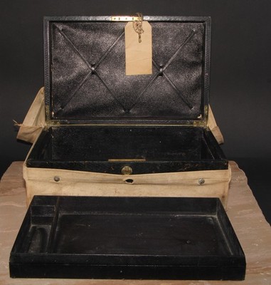 Historical 1880s black antique Victorian era stationery writing box w key 'ncase