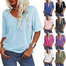 Ladies Summer Tops Short Sleeves V-Neck Baggy Shirt Tops Shirts Tee Plus Size