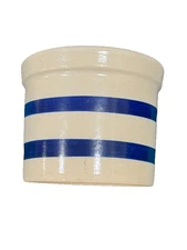Vintage RRP Roseville Ohio USA Stoneware Crock Bowl Cobalt Blue Stripes 1pt Low