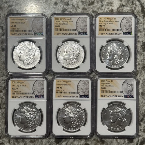 2021 Morgan and Peace Dollar Set NGC MS 70 First Day Of Issue 100th Anniversary!