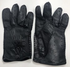 Vintage Gates black leather driving gloves perforated holes snap-button closures