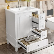 24" Bathroom Vanity w/ Sink, 3 Drawers, Freestanding Bath Vanity Storage Cabinet