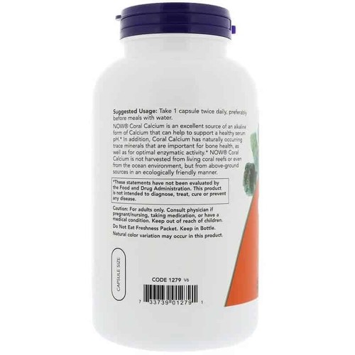 NOW FOODS Coral Calcium 1000mg (Healthy pH Balance) 250 Vegetarian Capsules - Picture 3 of 4