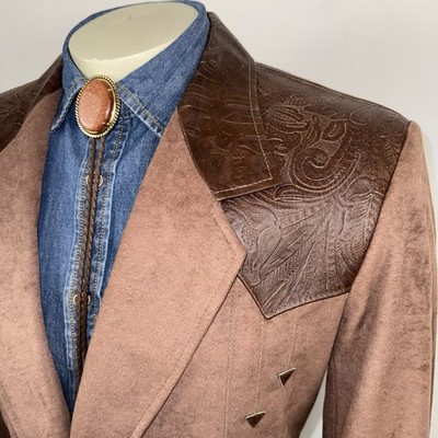 Pioneer Wear Western Blazer Jacket Coat Vtg Leather Yoke Western Cowboy Mens 44