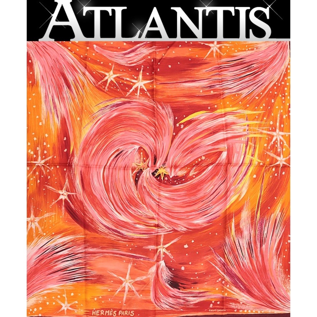 Hermes Carre90 Feux Du Ciel 100 Silk Scarf Orange Heavenly Fire 15967