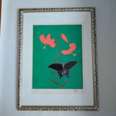 Morikazu Kumagai Lithograph ''Demon Lily and Swallowtail Butterfly'' One