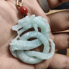 Myanmar Jadeite Dragon Pendant Necklace Burmese Jade Carved Amulet Talismans