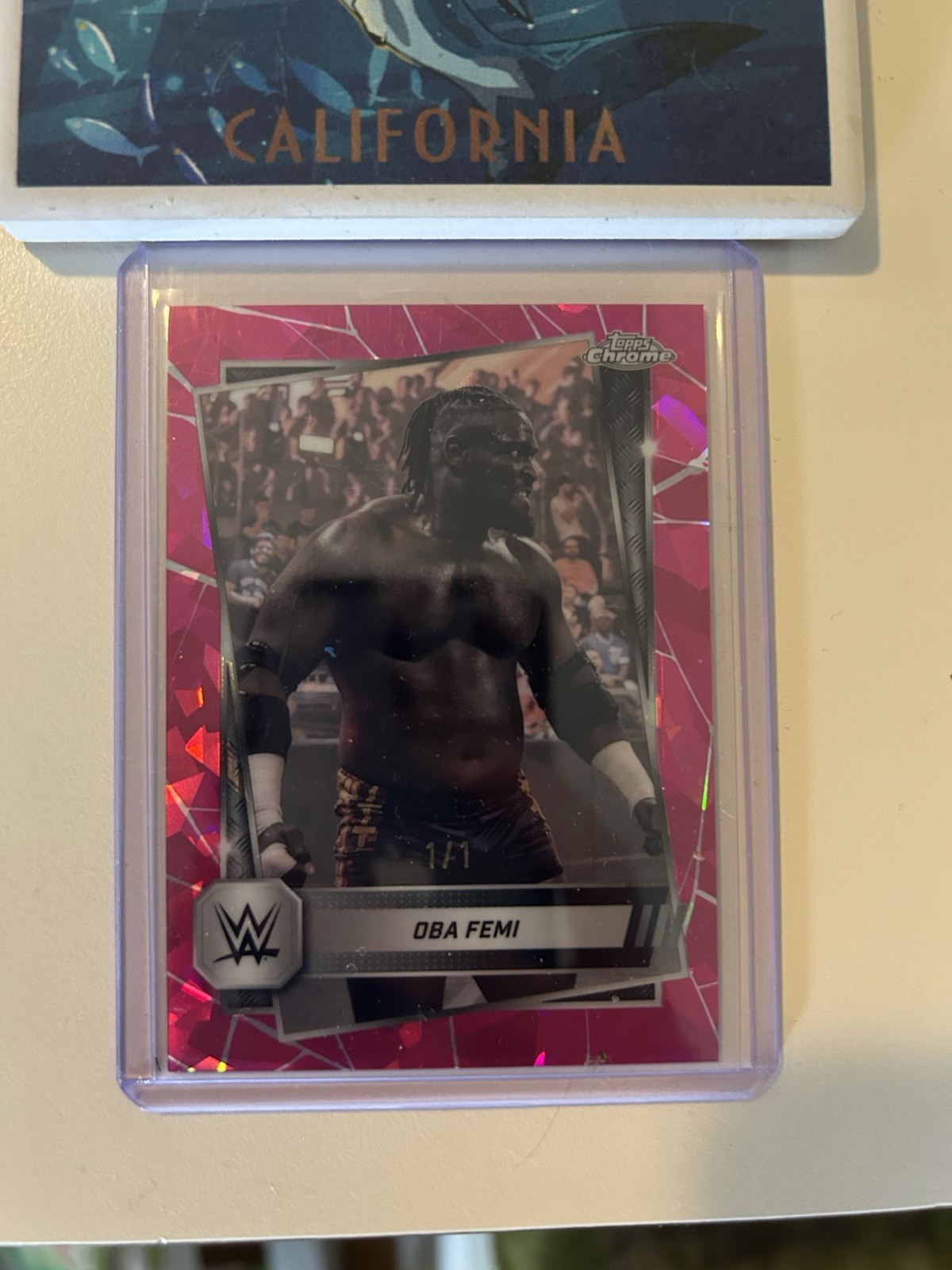 2025 WWE Topps Chrome  Sapphire Oba Femi Padparadscha 1/1 Superfractor