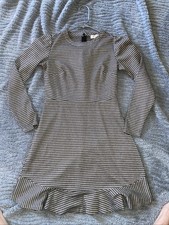 LOFT Houndstooth Ruffle Trim Flounce Long Sleeve Soft Knit Dress Size 0